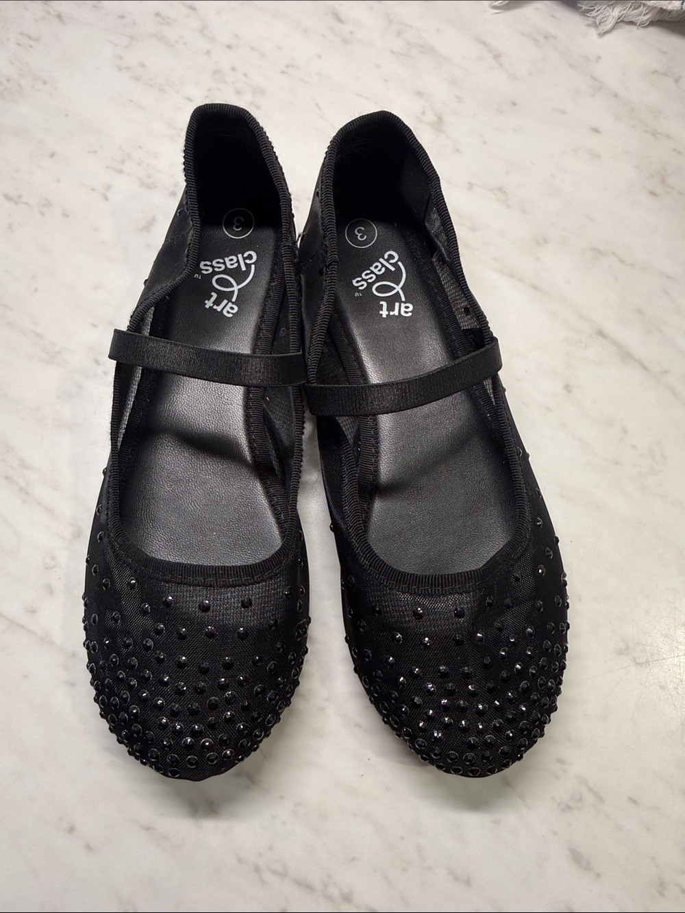 art class Black Studded Mary Jane Flats with Elastic Strap
